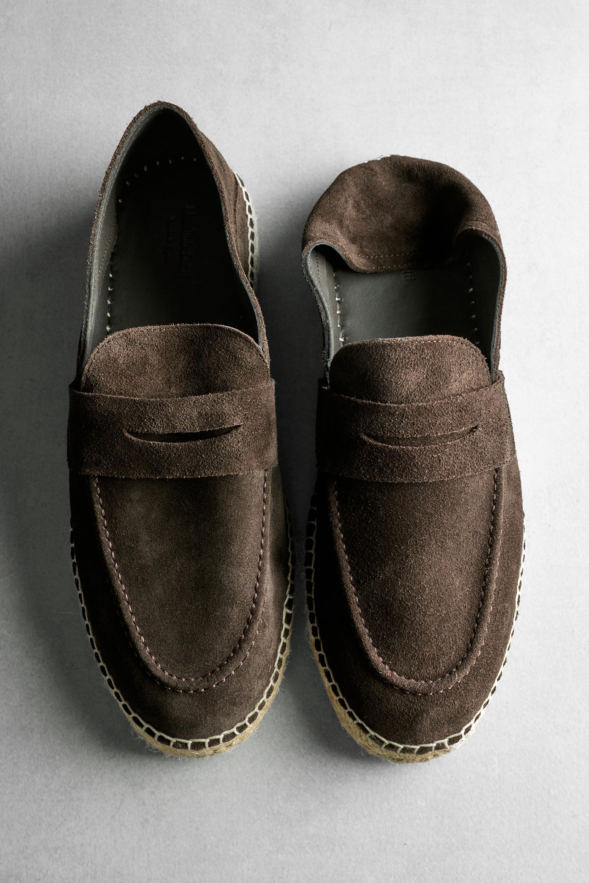 Split leather espadrilles with penny strap